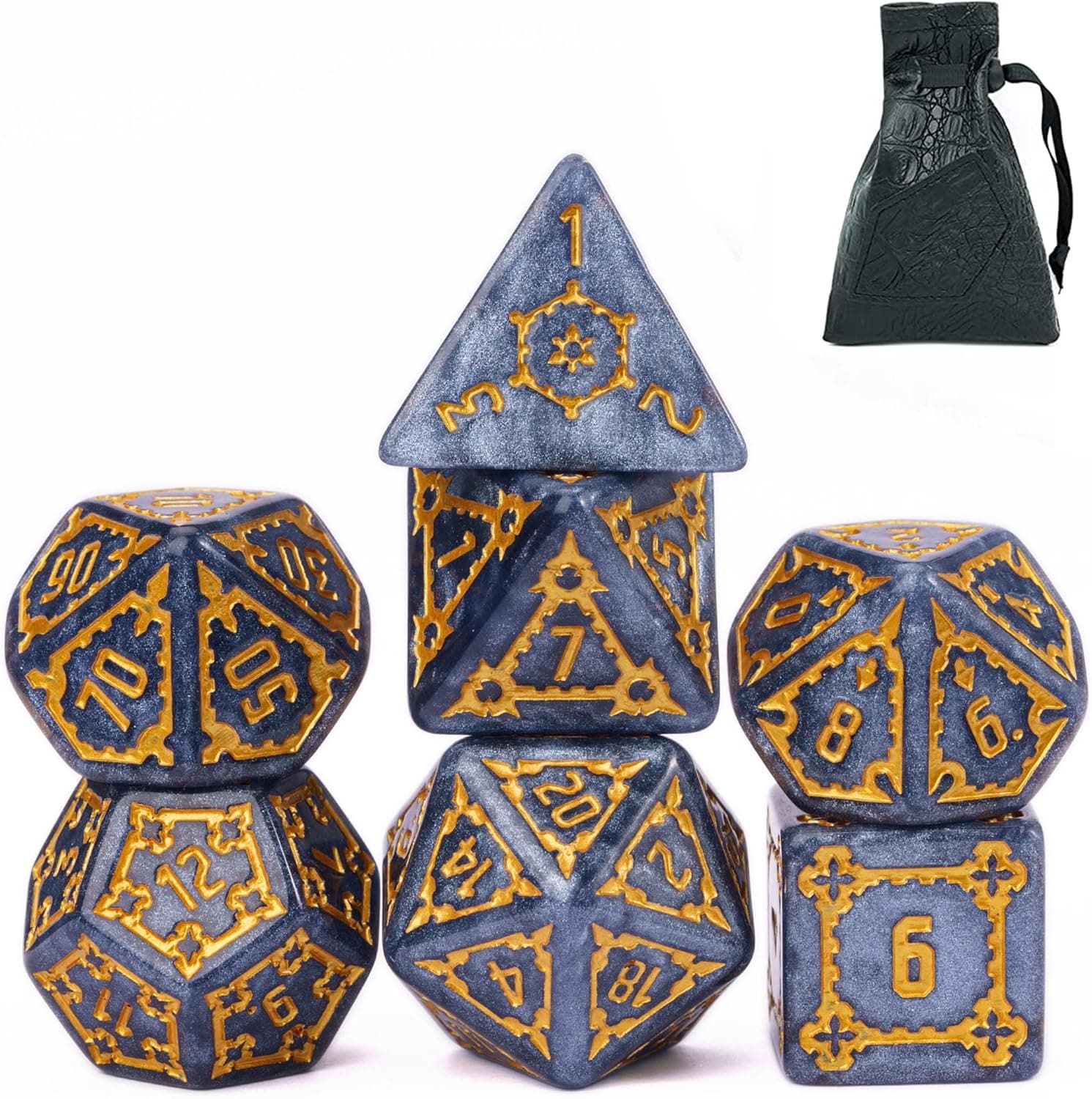 cusdie 7 Pcs 25mm Giant DND Dice, Polyhedral Dice Set, D&D Dice for Dungeons and Dragons Pathfinder RPG MTG(Blue)