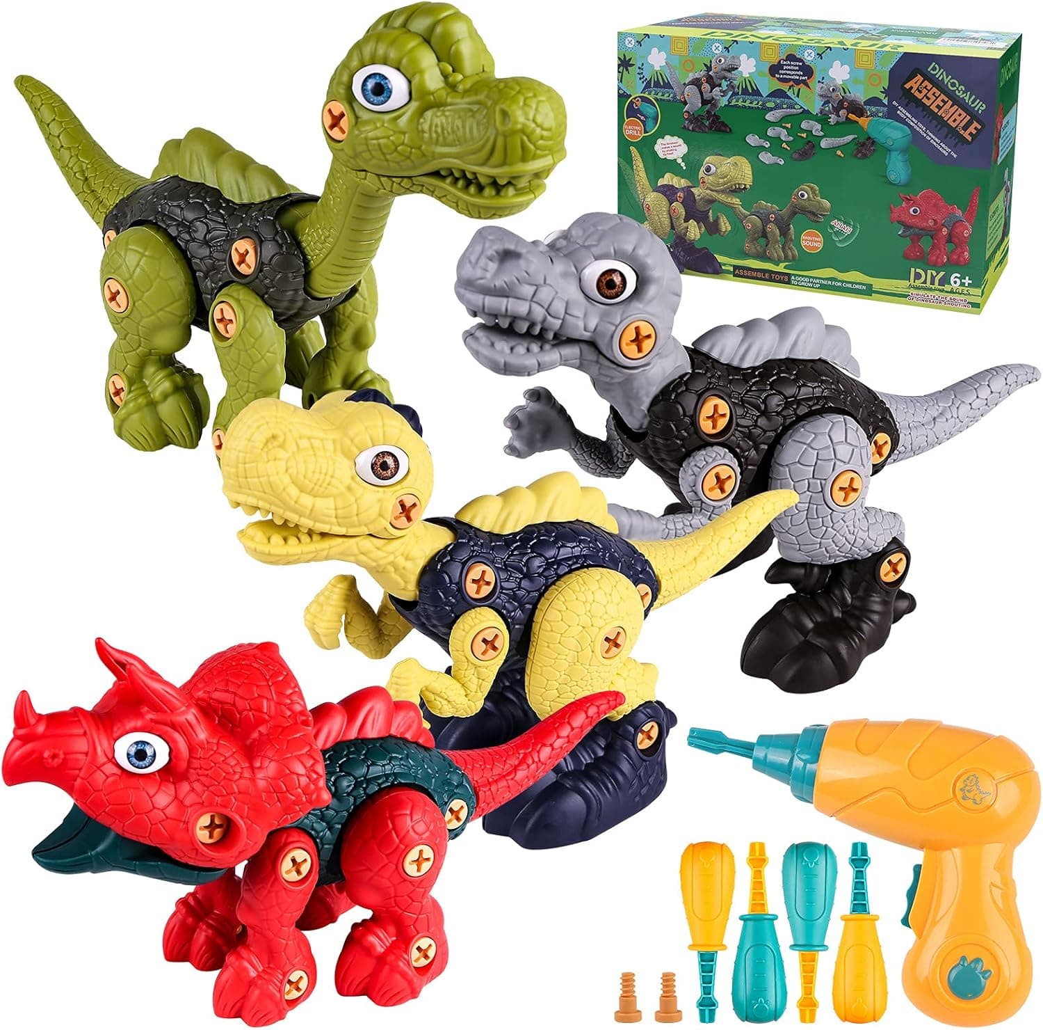DoDoMagxanadu Take Apart Dinosaur Toys for Kids, Dinosaur Toys for Kids 3 4 5 6 7 Year Old Boys, Building Construction Kits with Electric Drill Kids STEAM Learning Dinosaur Toy Set for Boys Girls