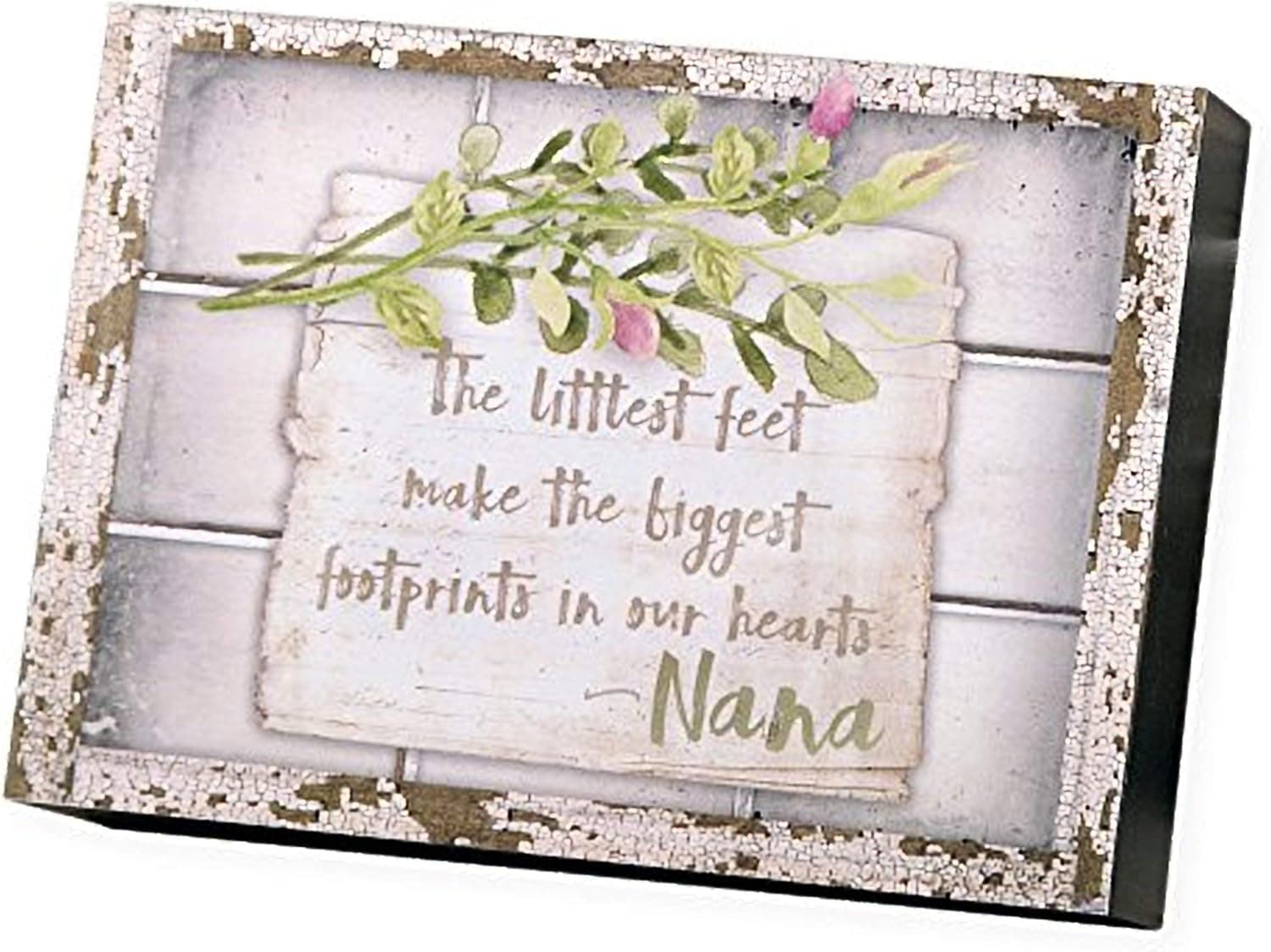 Nana Littlest Feet Biggest Footprints in Heart 7 x 5 Inch Wood Wall Box Plaque Sign