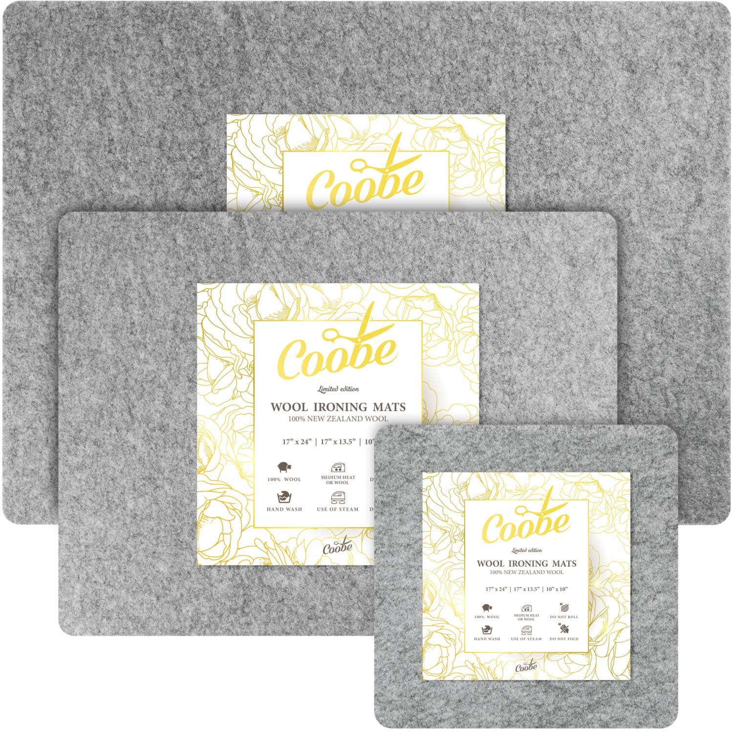 GenericJINCHENGWU 3-in-1 Set 17" X 24" Wool Pressing Mat for Quilting Large Size | 17" X 13.5" Medium Size | 10" X 10" Portable Size - 100% New Zealand Wool Ironing Pad, Ironing Station