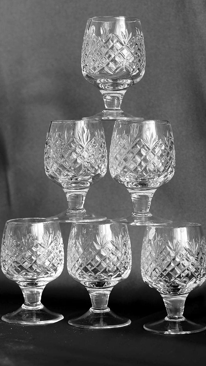 SET of 6 Russian CUT Crystal Shot Glasses on Short Stem Old-fashioned Glassware, Set for Whiskey, Vodka and Liqueurs,1.7oz / 50ml, Height: 3.15 in