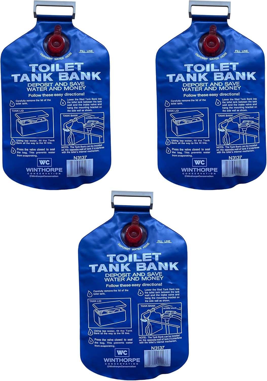 Toilet Tank Bank Water Conserving Tank Insert - 3 Pack