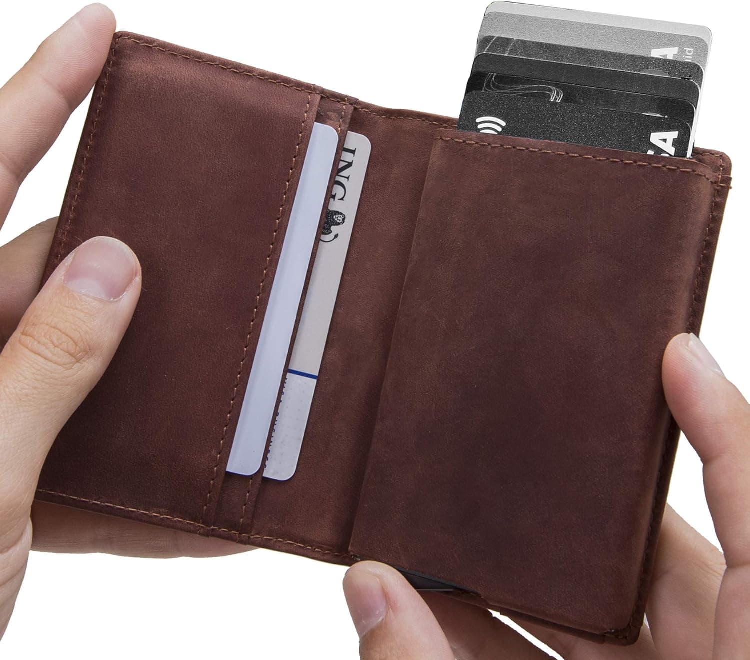 Leather RFID Minimalist Wallet - Wallets for Men with Slim Pop-up Card Holder