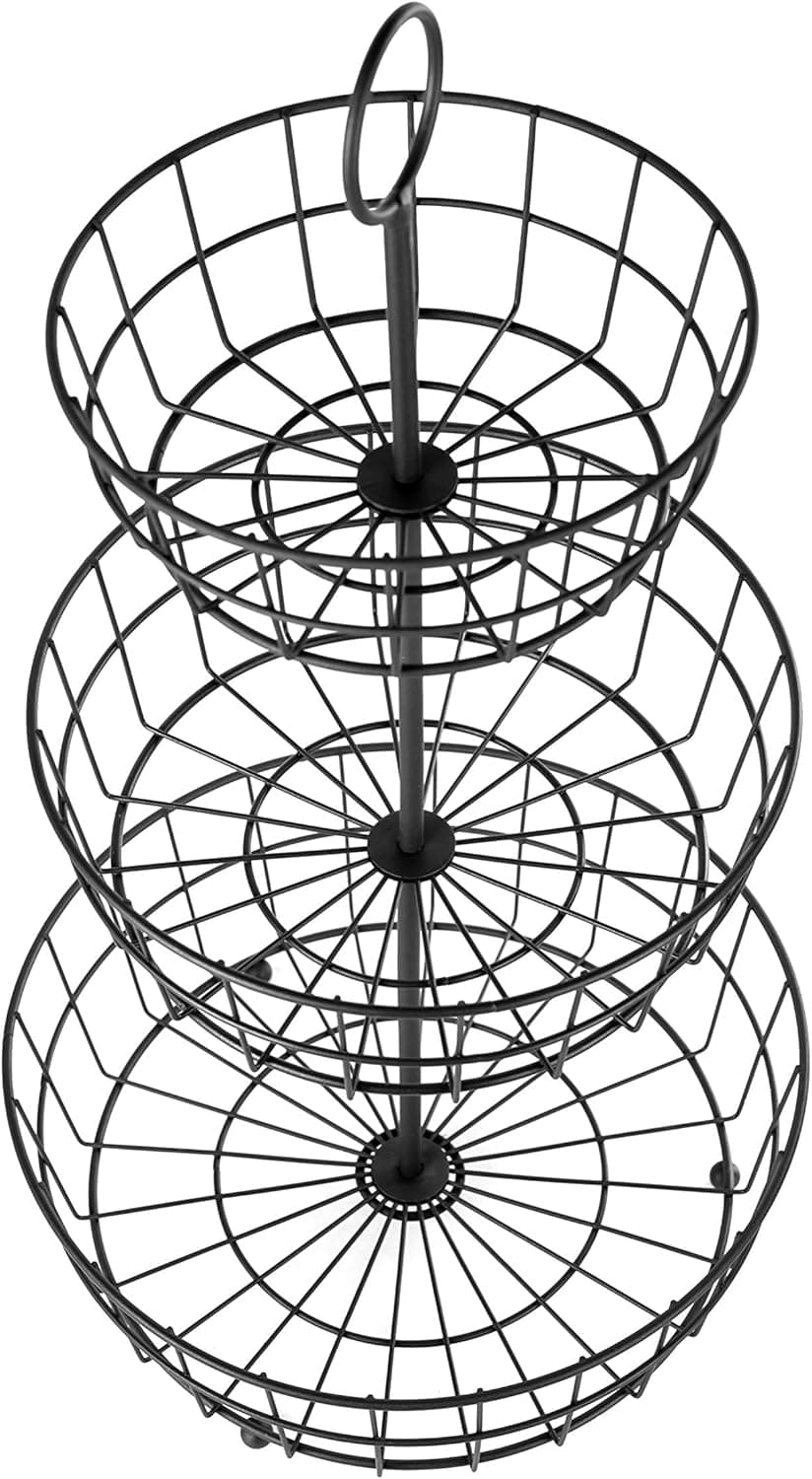 HANZE 3-Tier Wire Fruit Basket Bowl, Detachable Vegetable Bread Countertop Display Storage Stand Rack for Kitchen Bathroom Hanging Organize, Brown
