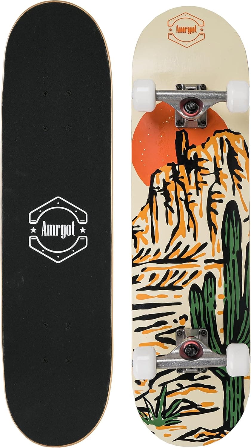 Amrgot Skateboards for Beginners,31*8 inches Complete Skateboards for Kids,Boys,Girls and Adults,7 Layer Maple Wood,Double Kick Deck Concave Standard and Tricks Skateboard