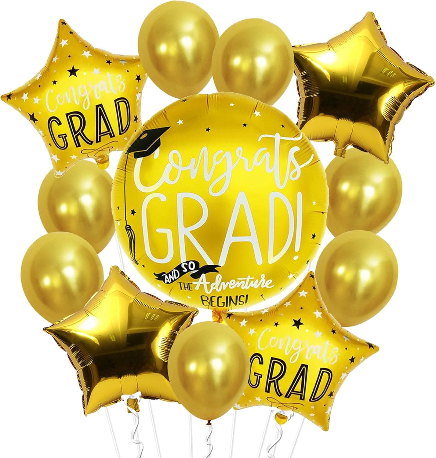 KatchOn, Gold Congrats Grad Balloons - Pack of 12 | Round Grad Foil Balloon with Star Balloons | Congratulations Balloons, Graduation Decorations Class of 2023 | Graduation Balloons, Congrats Balloons