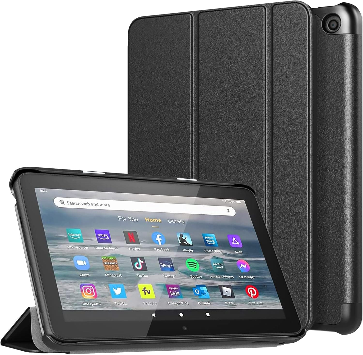 TiMOVO Protective Case Fits All-New Kindle Fire 7 Tablet (7", 12th Generation, 2022 Release), Ultra Slim Trifold PU Leather Smart Stand Cover, Hard PC Back Shell with Auto Wake/Sleep, Black