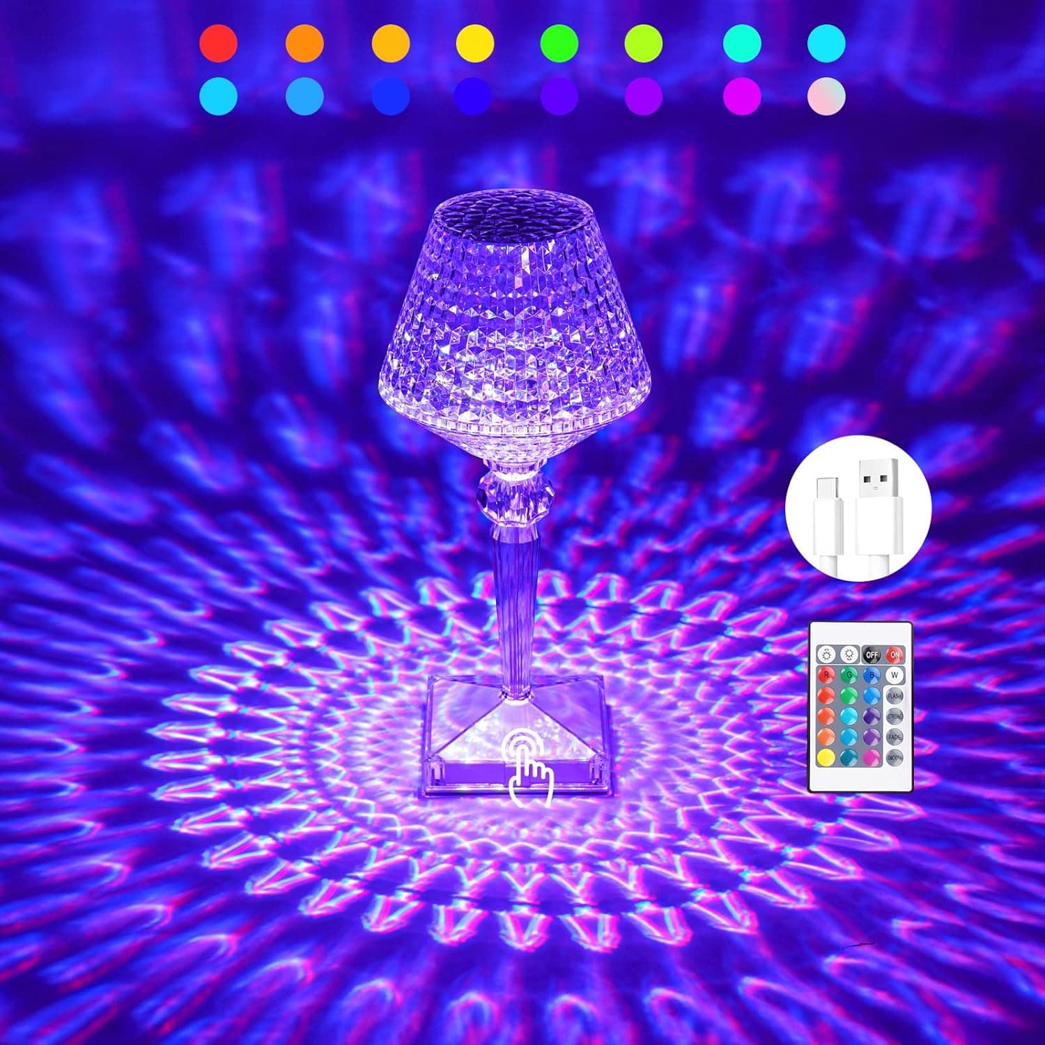 YCRRVAE Crystal Lamp,16 Color Changing Touch Crystal Lamp,Diamond Lamp,Beautiful Wine Glass Decorative Lamp for Bedroom and Living Room,Party Dinner Decor Creative RGB Lamp.