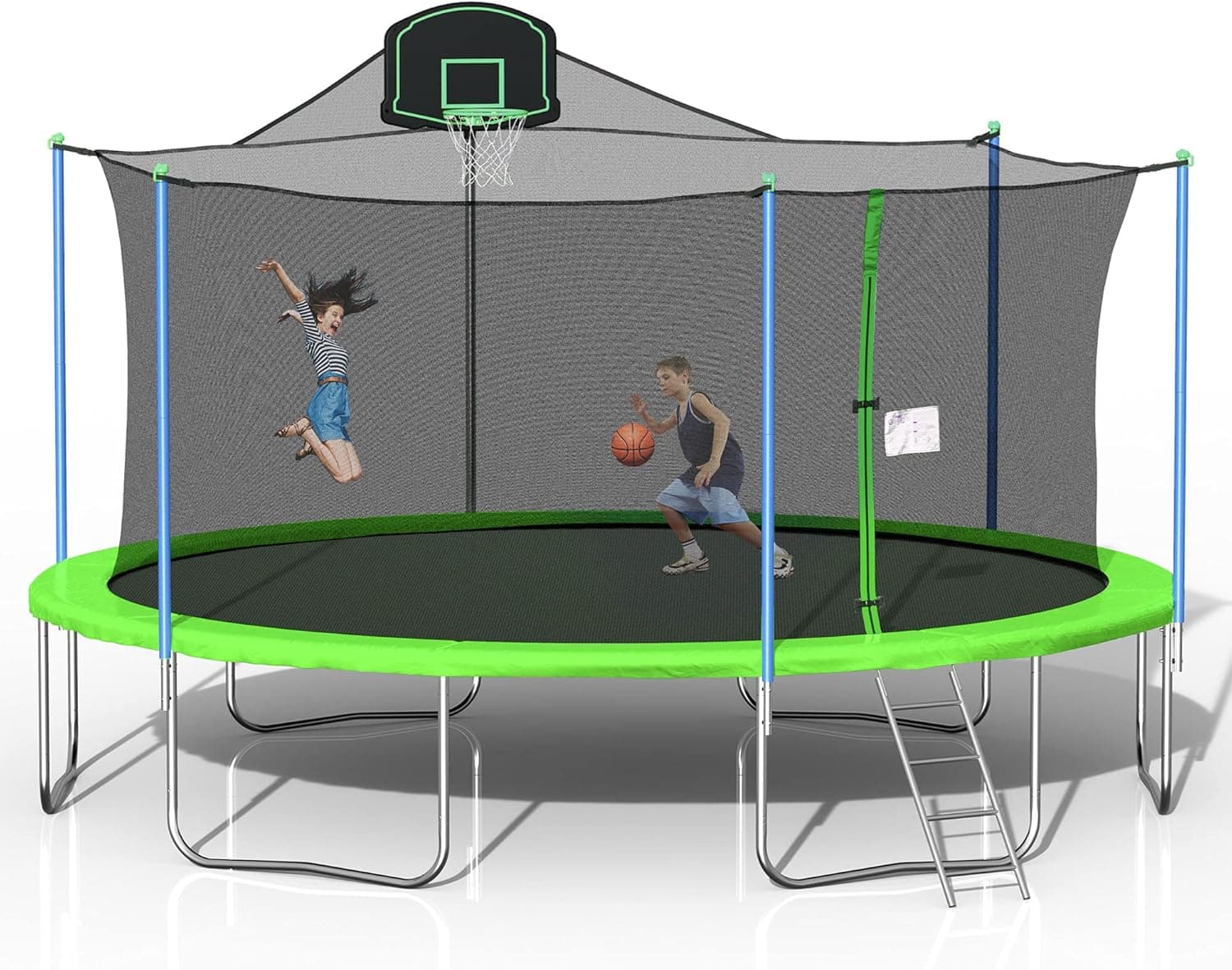 YORIN 1000LBS 16 FT Tranpoline w Soccer Goal, Light, Sprinkler, Socks, 4 Anchors Kit, Basketball Hoop, Tranpoline for Kids Adults, Heavy Duty Outdoor Recreational Tranpolines - ASTM CPC CPSIA