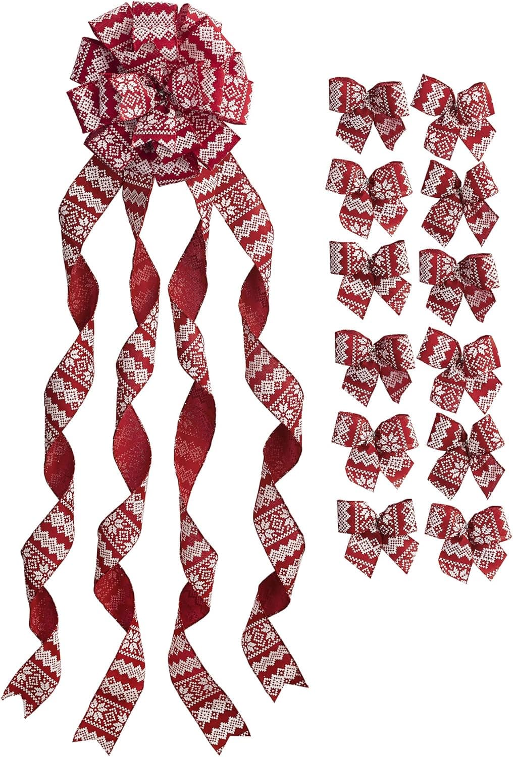 New Traditions - Tree Topper and Mini Bow Bundle (Fairisle Ribbon (Red & White))
