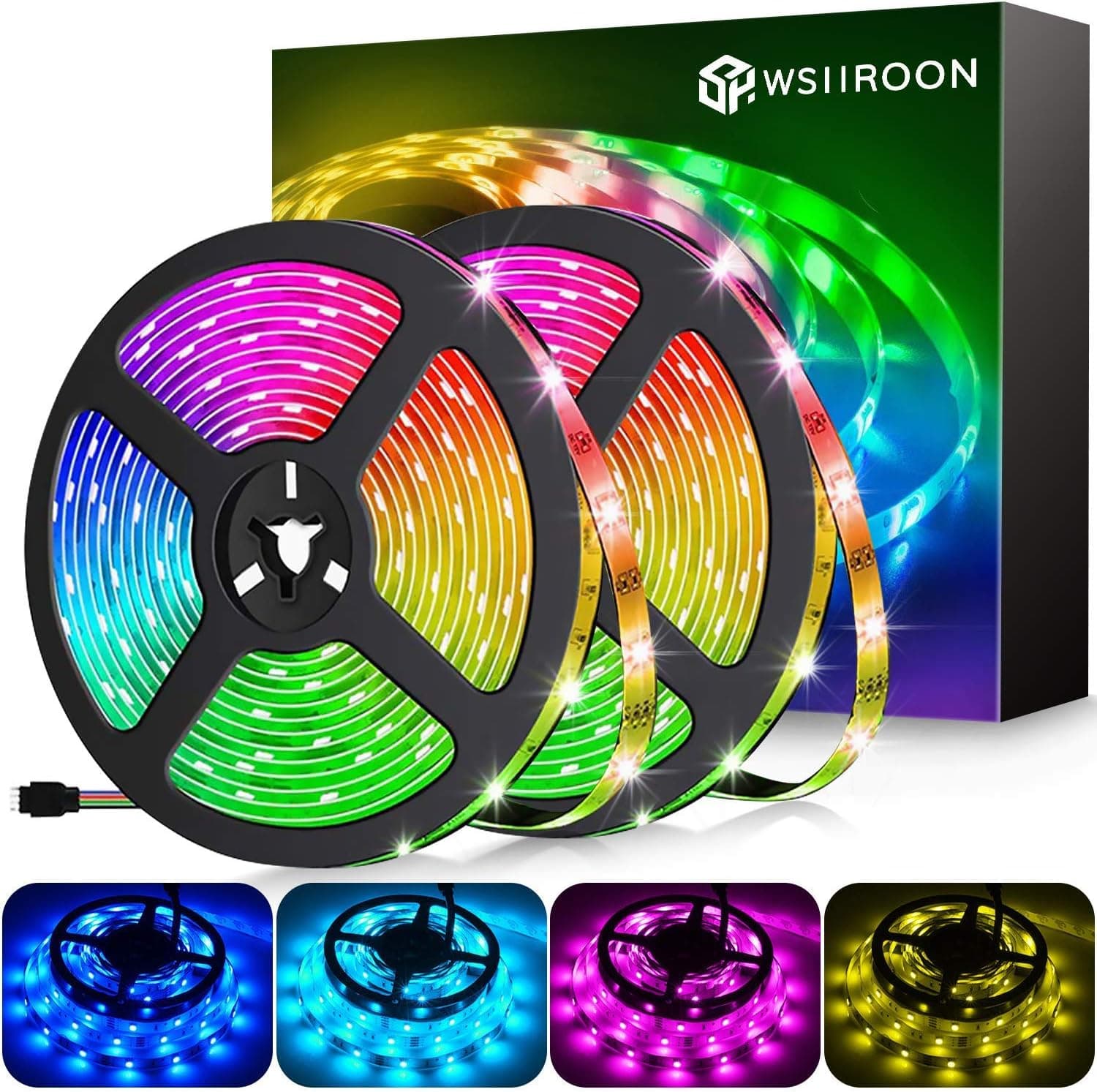 wsiiroon LED Strip Lights, 32.8ft RGB LED Light Strip, Waterproof Flexible Color Changing Rope Lights SMD 5050 with 44 Key Remote Control for Bedroom Home TV Kitchen Bar
