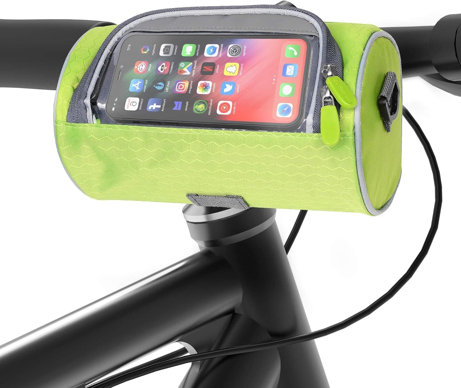 ituansen Bike Handlebar Bag,Waterproof Bike Storage Front Bag with Transparent Pouch Touch Screen and Removable Shoulder Strap,Biker Gifts for Men Women (Green)