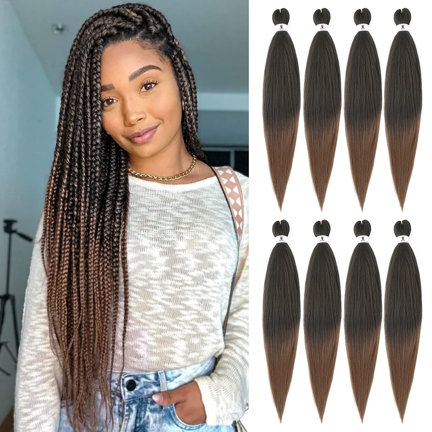 Pre Stretched Braiding Hair 26 Inch Ombre Braiding Hair Pre Stretched Kanekalon Braiding Hair Synthetic Prestretched Ombre Hair for Braiding(1B-30)