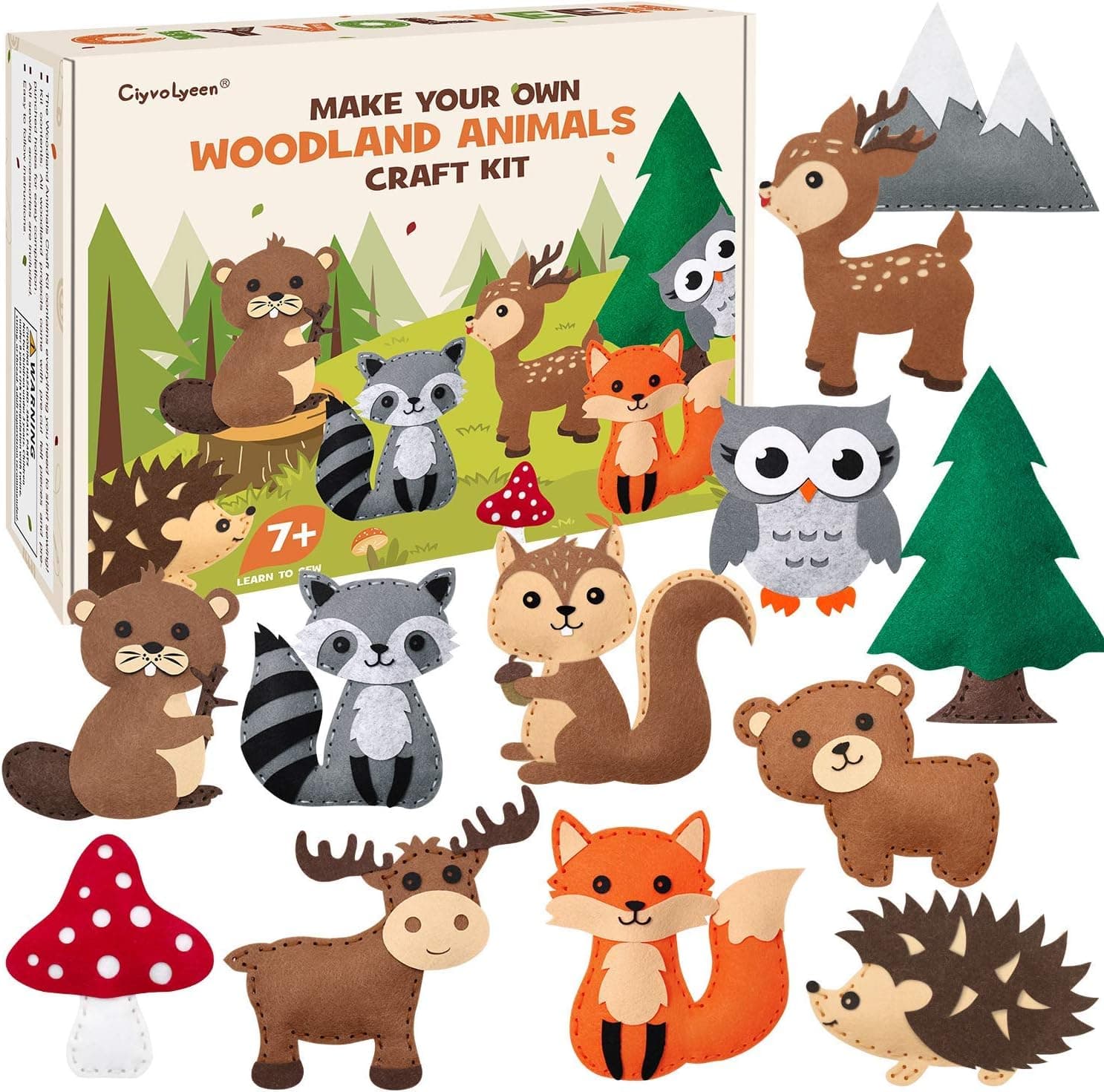 CiyvoLyeen Woodland Animals Craft Kit Forest Creatures DIY Sewing Felt Plush Animals for Kids Beginners Educational Sewing Set Girls and Boys Art Craft Kits