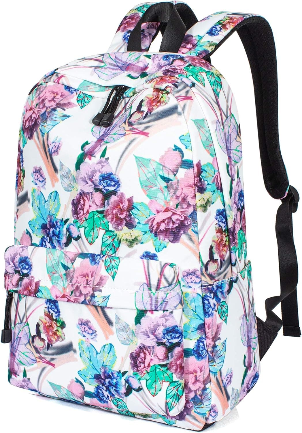 H HIKKER-LINK Womens Floral Laptop Backpack School Rucksack Travel Daypack Beige
