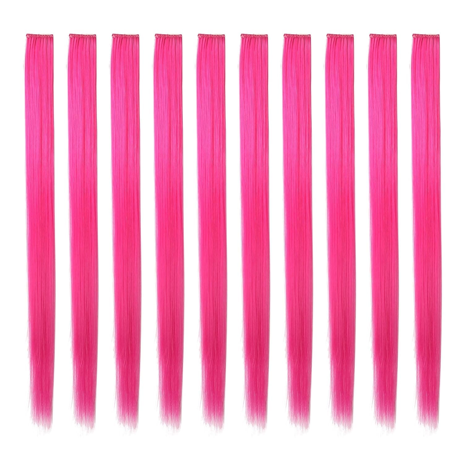 OneDor 23 Inch Colored Party Highlights Straight Hair Clip Extensions. Heat-Resistant Synthetic Hair Extensions in Multiple Colors (10 Pcs Red Purple)