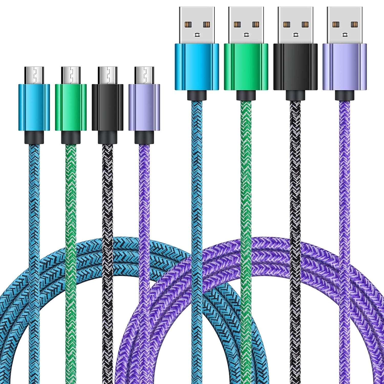 Micro USB Cable Android Charger Cord Braided Fast Charging Cables 6FT 4Pack Compatible for Samsung Galaxy S7 Edge S6 S5 S4 S3 S2 J8 J7 J7V J3 J3V J5 J2 Note 5 4,Moto E4 E5 E6 G5,Tablet,Android Phone