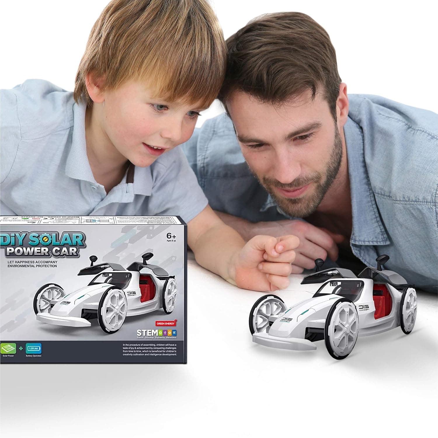 BUDDY N BUDDIES Solar Powered Car Toy, DIY Eco-Engineering Science Assembly Vehicle with Openable Car Doors, Power by Sun Educational Experiment Building Car Kit