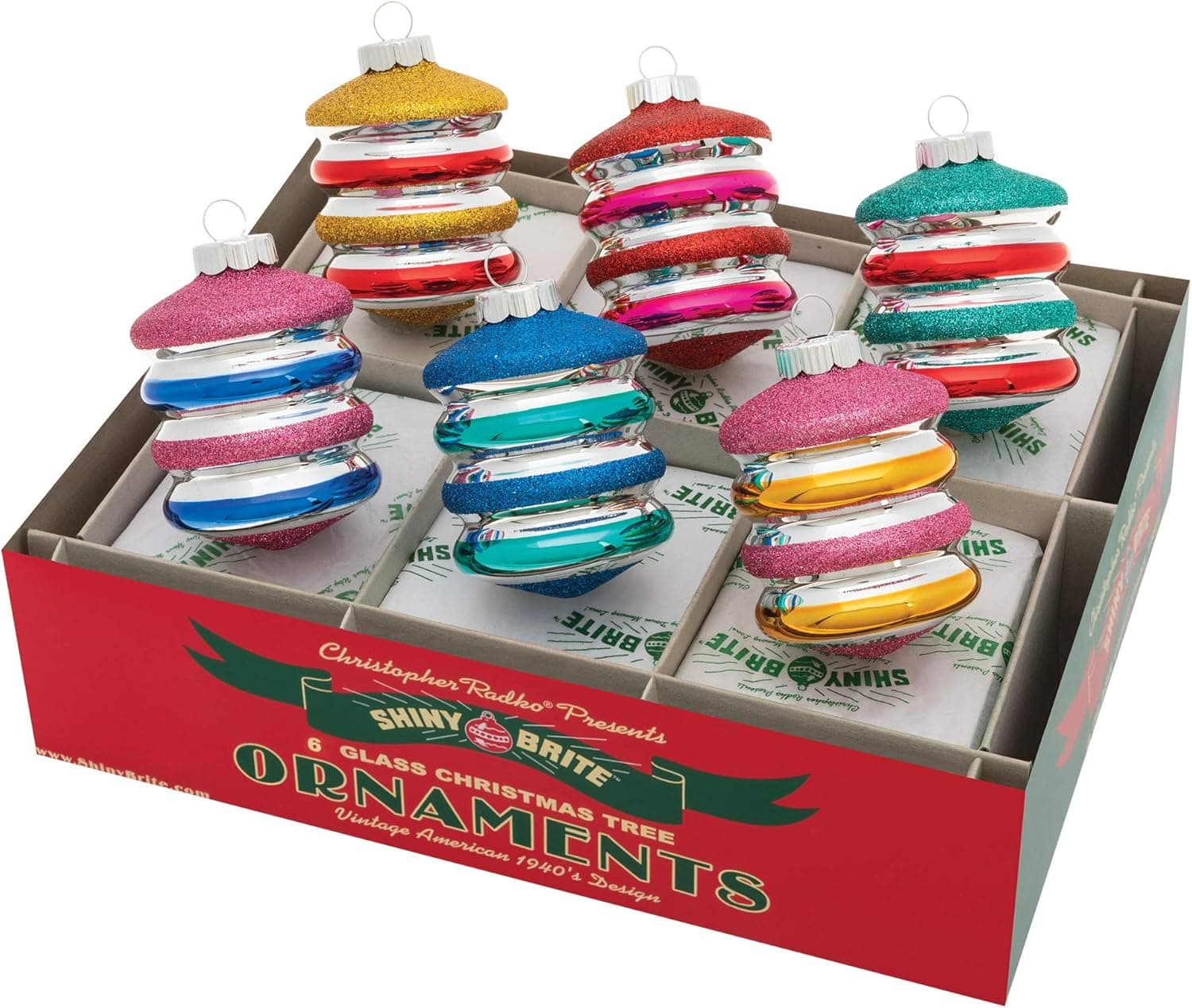 Shiny Brite Christmas Confetti 6 Count 3.25" Decorated Lanterns