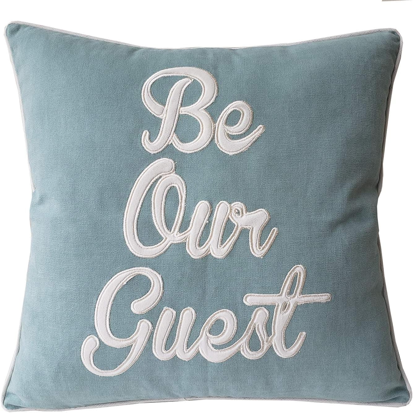 EURASIA DECOR Be Our Guest Embroidered Square Accent Throw Pillow Cover - Guestroom, Bedroom, Couch - 18x18 Inches, Sea Blue
