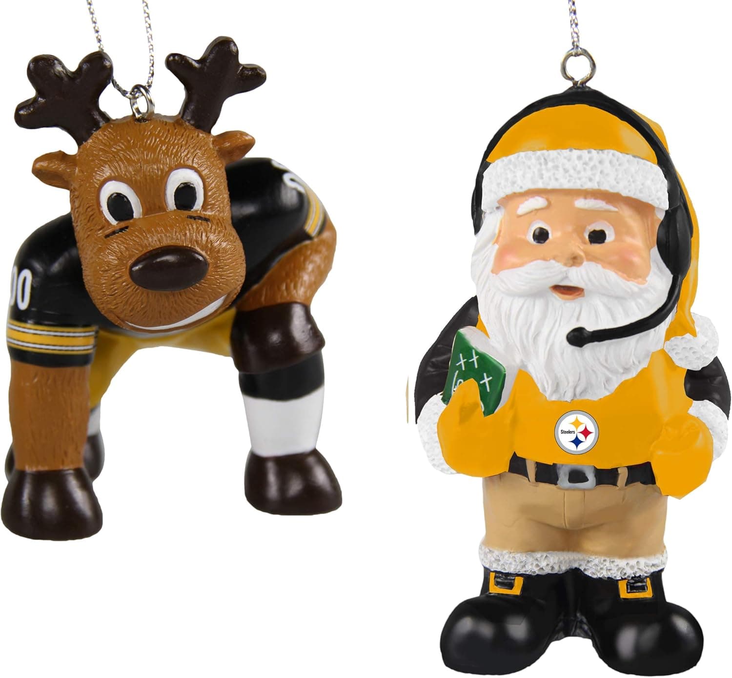 NFL Pittsburgh Steelers Unisex Reindeer Games Santa 2 Pack Ornament Set- Team Color