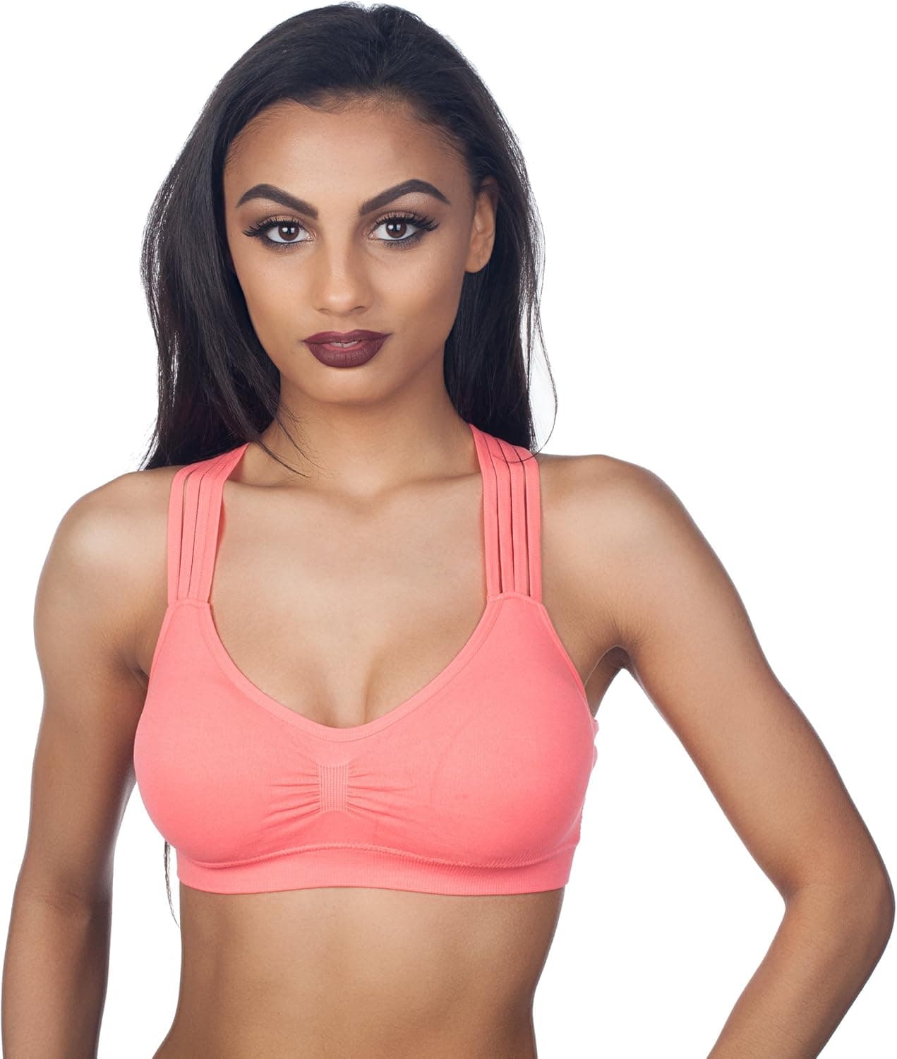 Anemone Cross Back Comfort Sports Bra with Removable Pads (O/S, Coral)