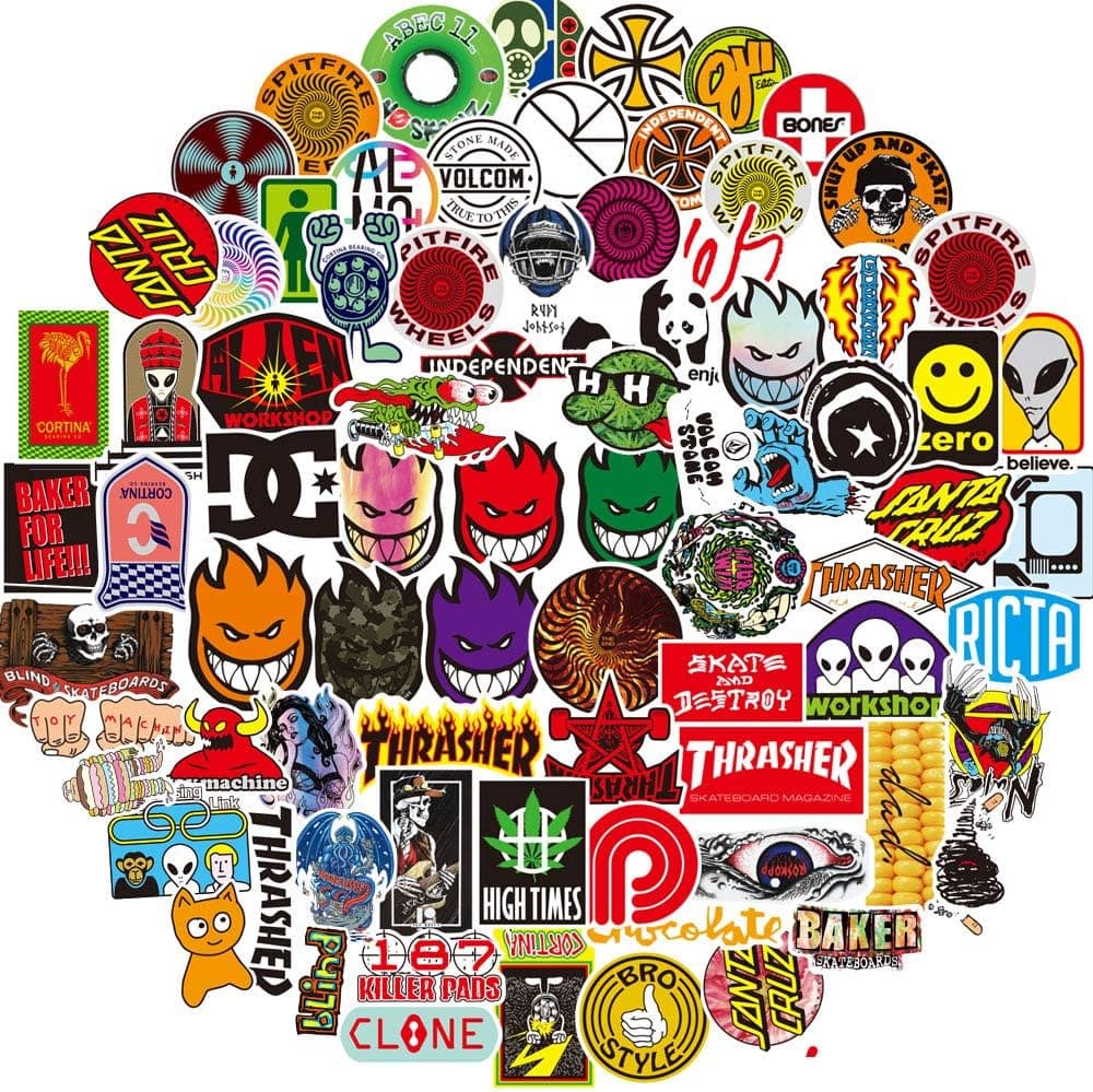 Fashion Brand Stickers for Laptop(100pcs) Graffiti Decals for Motorcycle Bicycle Skateboard Luggage Snowboard Travel Case[No-Duplicate Sticker Pack]