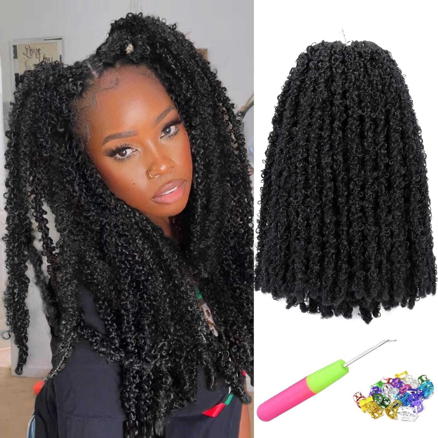 Vomella 7 Packs Butterfly Locs 12 Inch Butterfly Locs Crochet Hair Distressed Locs Crochet Braids Dreadlock Extensions Curly Wavy Faux Locs Pre-looped Soft Locs Crochet Hair for Black Women (1b#)