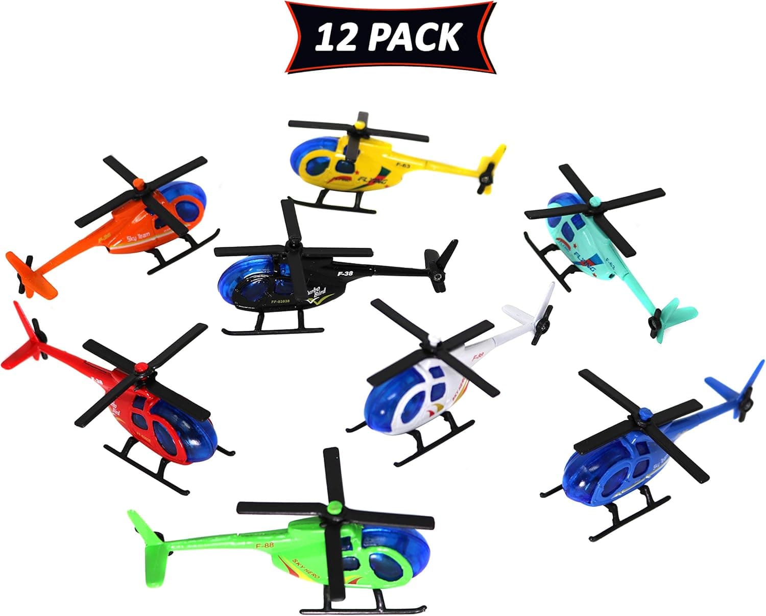Smart Novelty Metal Die Cast Helicopters for Kids in Assorted Colors (Pack of 12 Toy Helicopters)