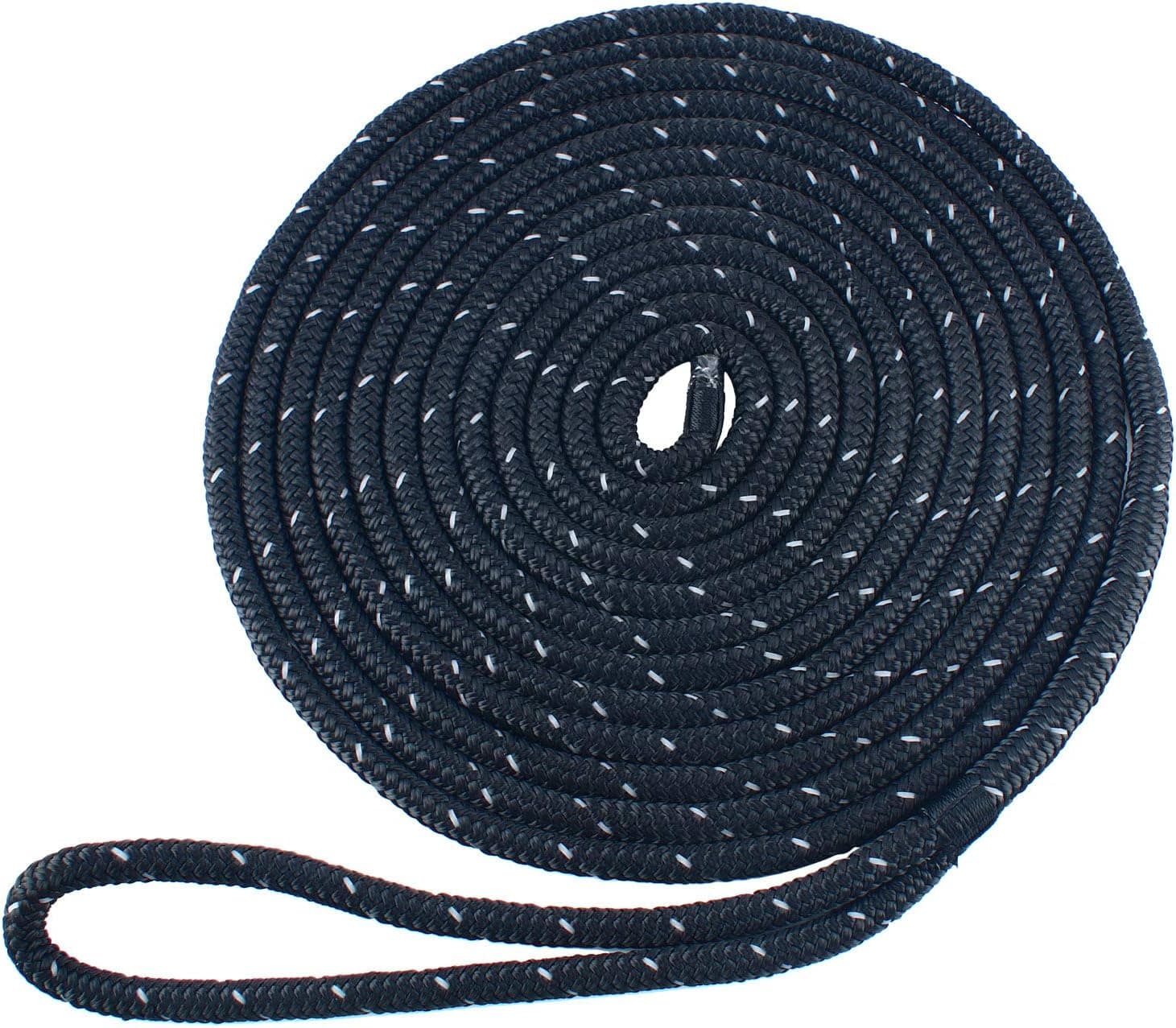 Amarine-made 3/8 Inch 15 FT Reflective Double Braid Nylon Dockline Dock Line Mooring Rope Double Braided Dock Line (Black)