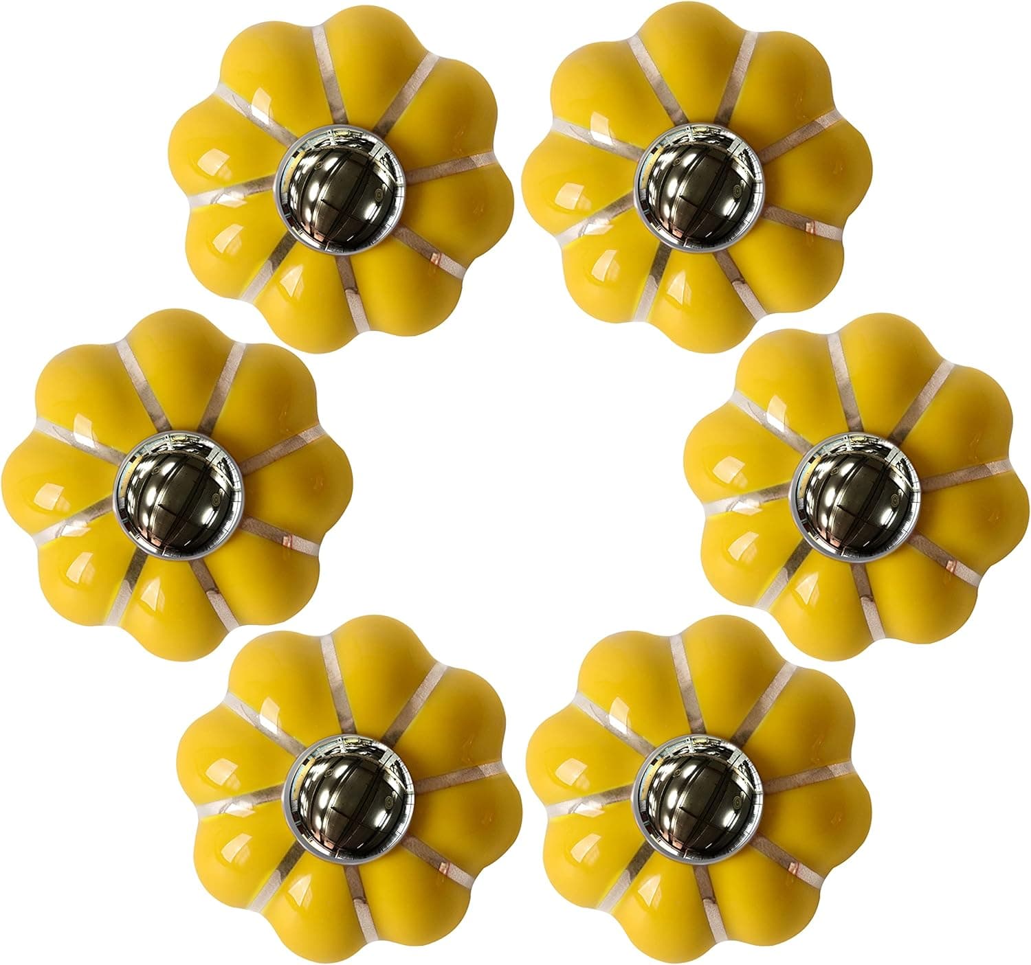 Wolfteeth Cabinet Knobs Vintage, 1.5 inch Ceramic Drawer Knobs, Flower Drawer Knobs, Ceramic Cabinet Handles, Antique Knobs for Cabinets and Drawers, Yellow Cabinet Knobs 6pcs