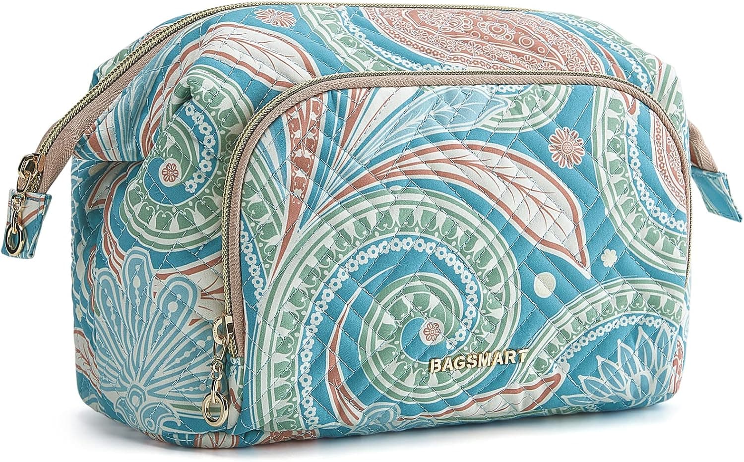 BAGSMART Travel Makeup Bag, Cosmetic Bag Make Up Organizer Case,Large Wide-open Pouch for Women Purse for Toiletries Accessories Brushes (Blue Paisley)