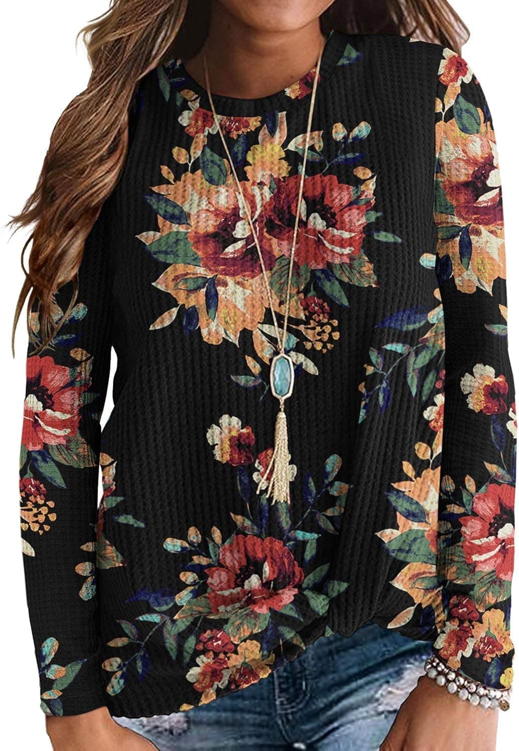 Neineiwu Womens Loose Blouse Long Sleeve T Shirts Twist Knot Casual Tops