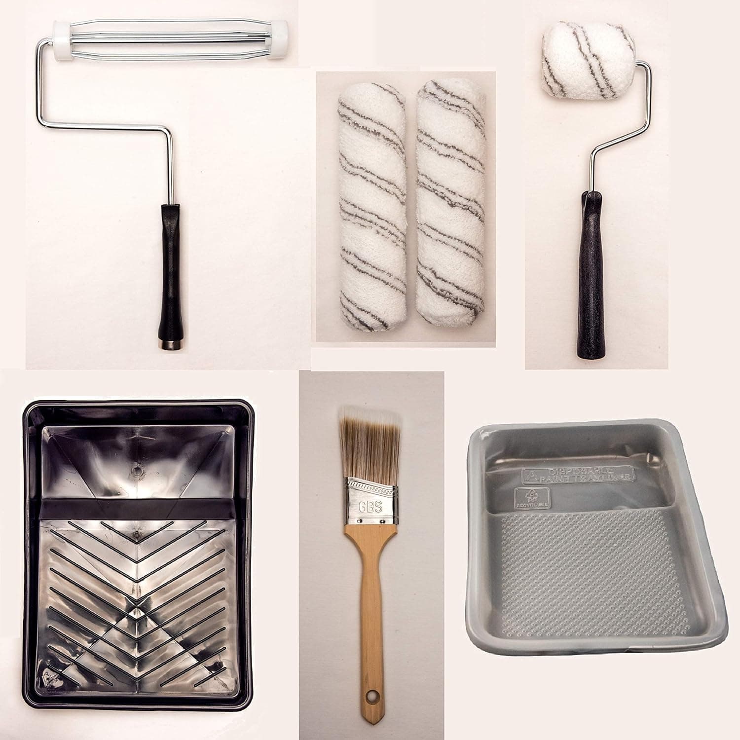 GBS 8 Piece Premium Paint Kit with Paint Rollers, Paint Tray, Paint Roller Cover, Angle Paint Brush, Paint Tools for House, Walls, Room, Interior, Outdoor, Repair. For Professional and DIY Home users.
