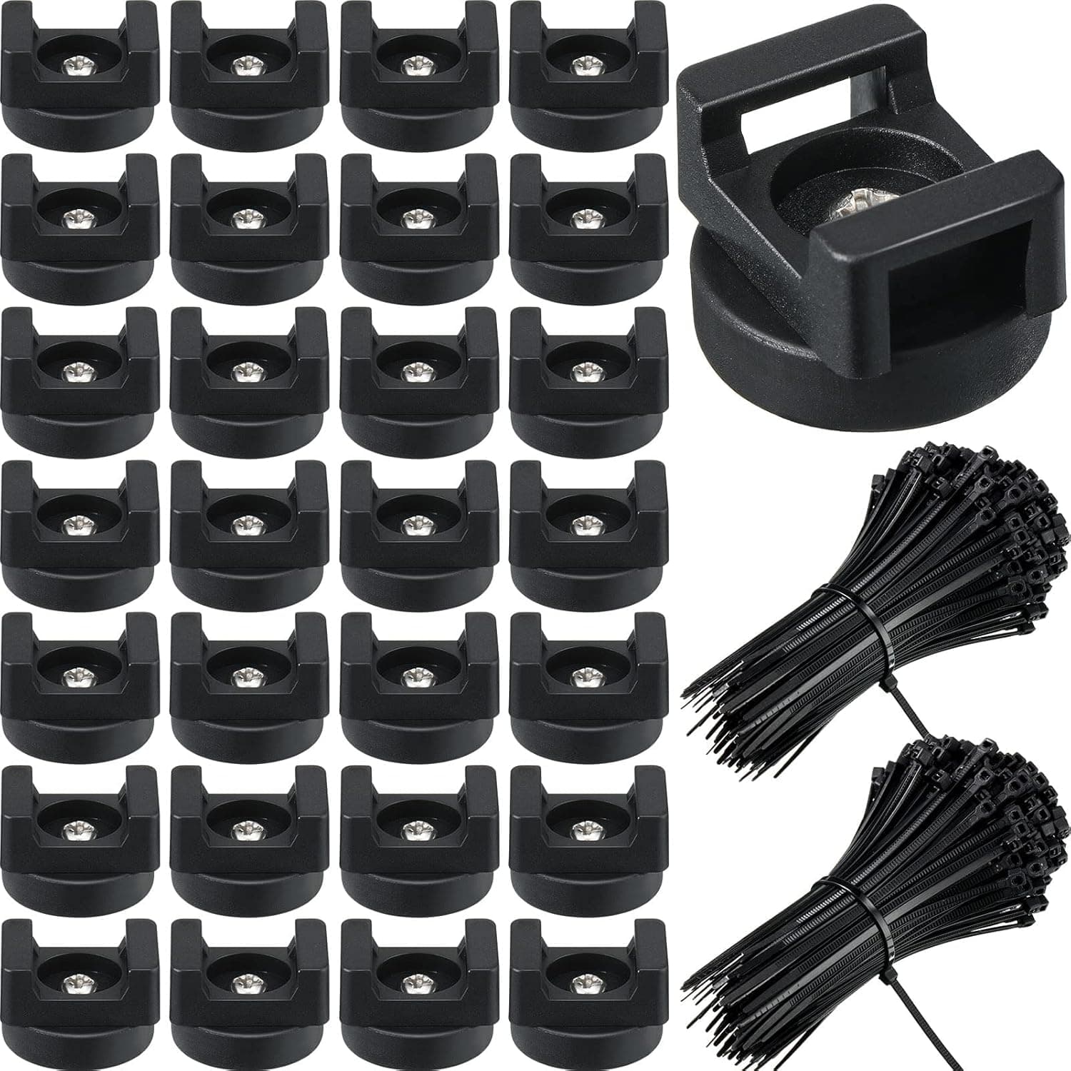 Magnetic Zip Tie Mount Multipurpose Magnetic Cable Holder Cable Tie Mount Magnets Magnetic Wire Management Bases with Heavy Duty Cable Zip Ties, Tie Mount Nylon Cable Ties in Total (250 Pieces, 22 mm)