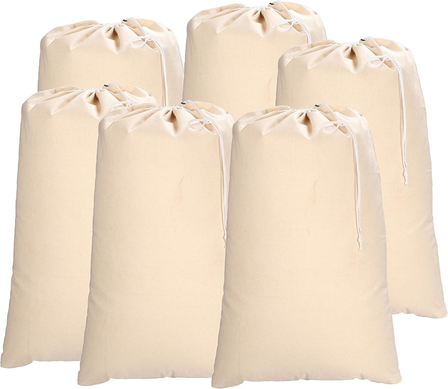 Canvas Laundry Bags, Heavy Duty Laundry Bag, Cotton Laundry Bag with Drawstrings, Easy to Carry, Washable Laundry Bag, Santa Bag, Laundry Hamper Bags 24x36 inch -Natural (Set Of 6 Pieces)