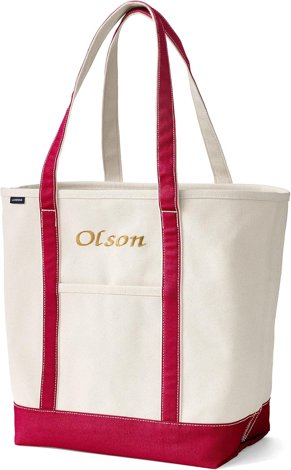 Lands' End Open Top Long Handle Canvas Tote Bag