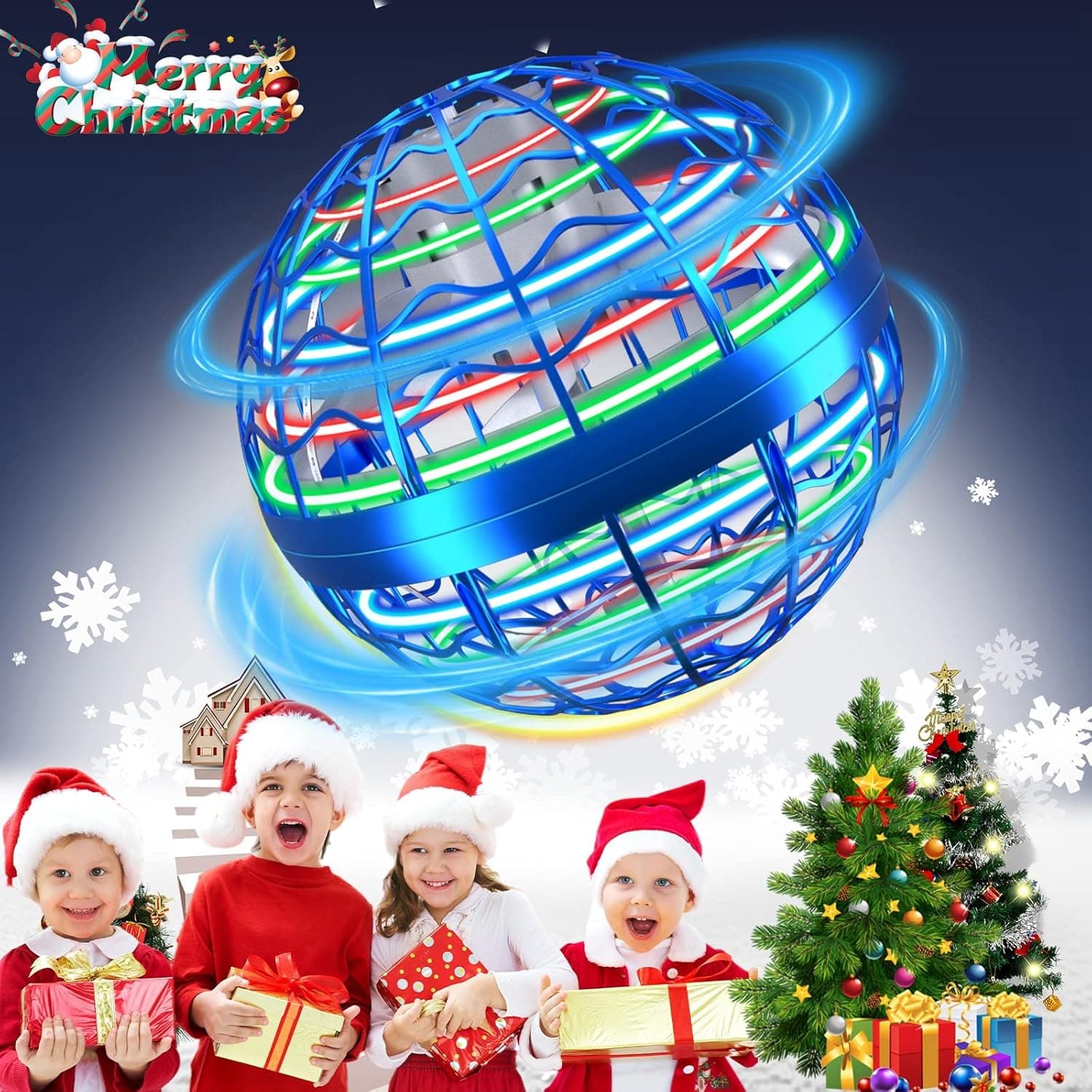 M&HONG Flying Orb Ball Toys,Galactic Fidget Spinner Ball,Hand Controlled Boomerang Hover Ball,2022 Upgrade Cosmic Globe with Magic RGB Lights Spinner 360° Rotating for Boys Girls Adults (Blue)