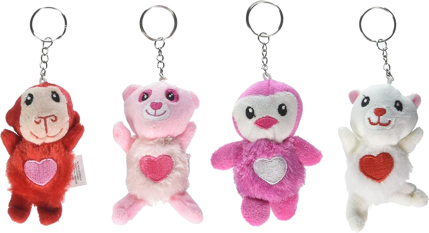 Rhode Island Novelty Plush Animals with Big Hearts on Keychains for Valentines Day and Beyond, 4 Pack Variety