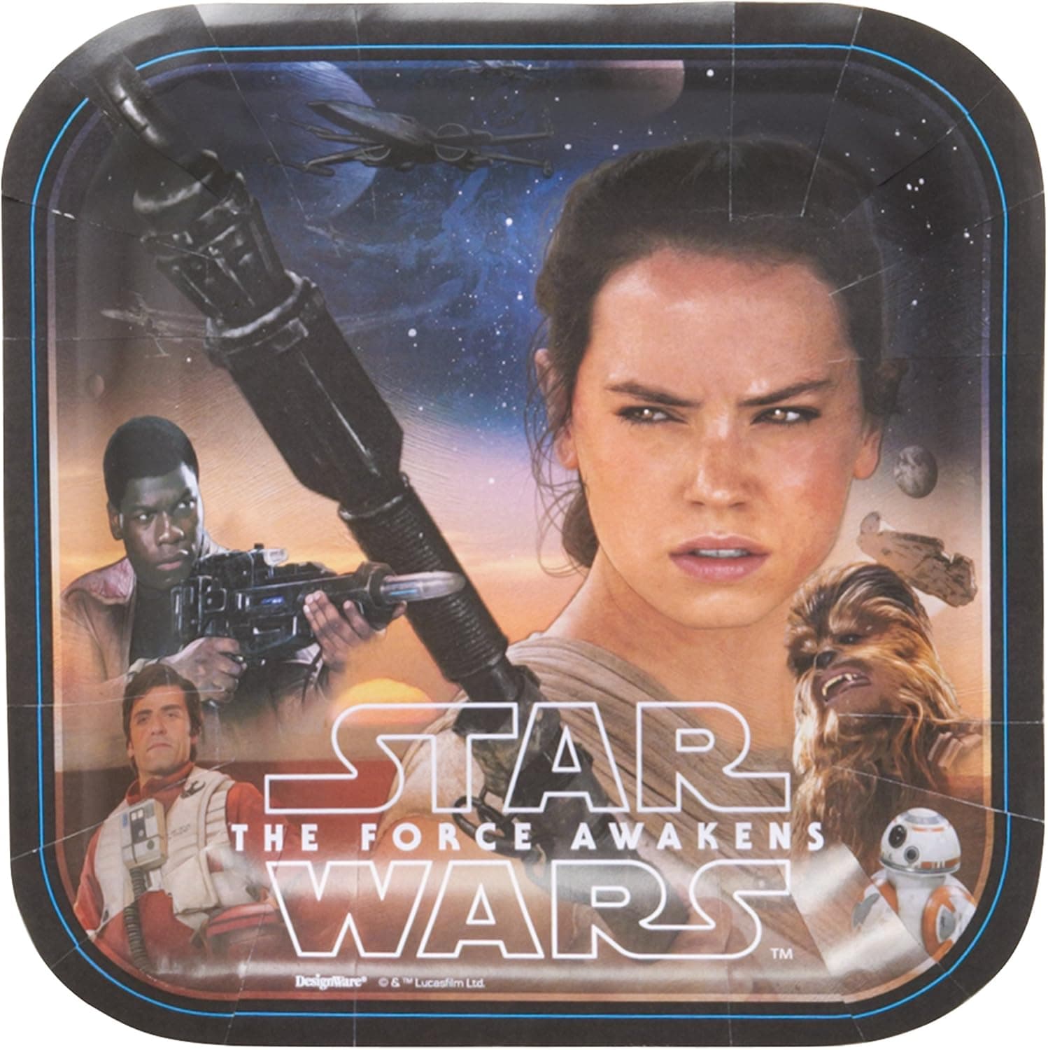 Amscan 541506.99 Star Wars™ Episode VII Assorted Square Plates, 7", 8 pcs, Party Favor