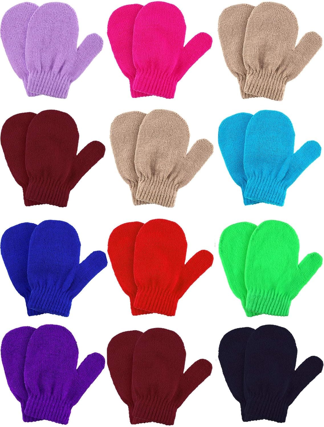 Boao 12 Pairs Mittens for Toddler Winter Gloves Kids Knitted Warm Magic Mittens for Boys Girls Kids Supplies