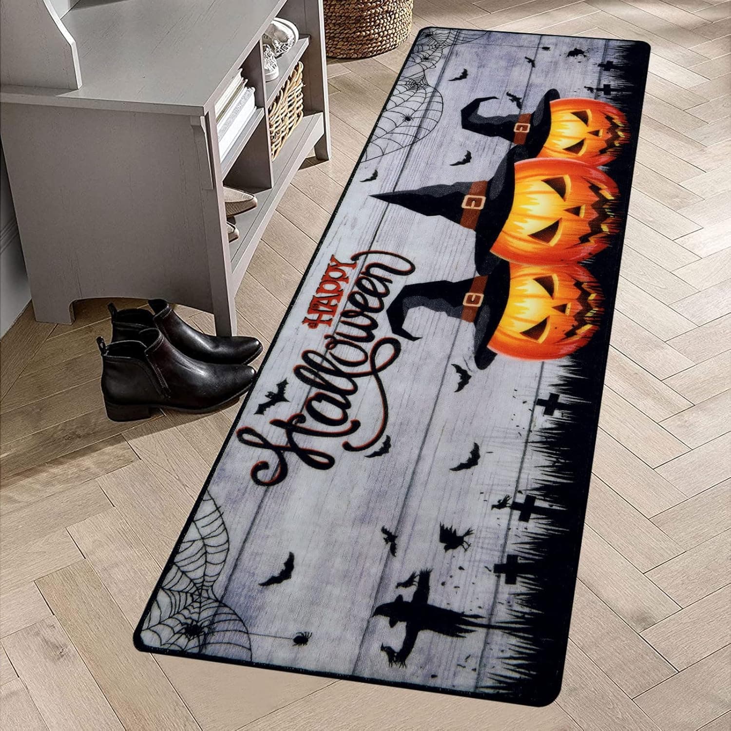 Vaukki Halloween Long Runner Rug, Low-Profile Laundry Rug Runner, Farmhouse Runner Mat, Machine Washable Non Slip Hallway Runner for Washroom, Bathroom, Kitchen and Laundry Room (2'x6', Log)