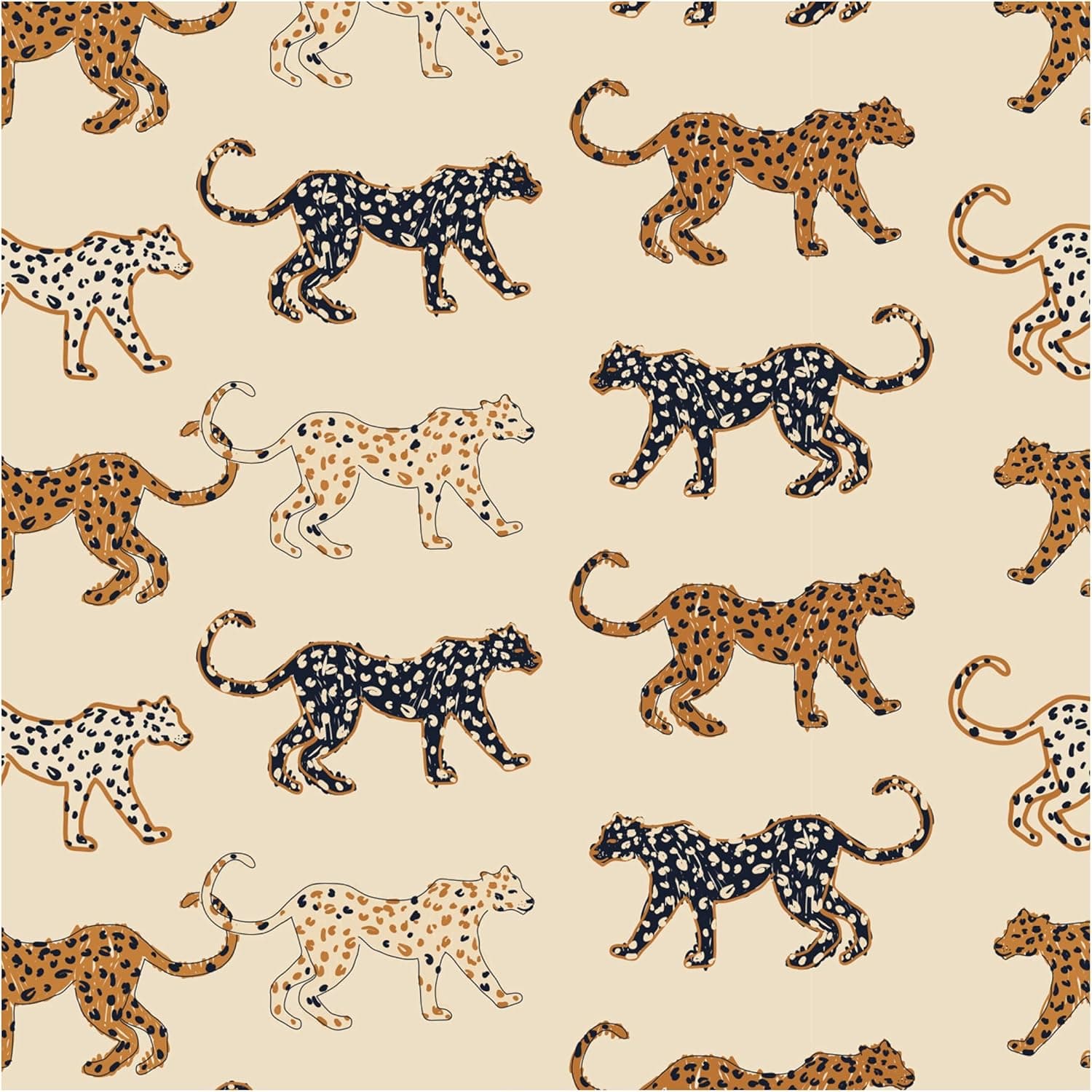 UniGoos Beige Background Leopards Peel and Stick Wallpaper Retro Animal Pattern Temporary Wall Paper Abstract Luxury Self Adhesive Contact Paper for Shelf Countertop Bedroom DIY Decor 17.7" x118"