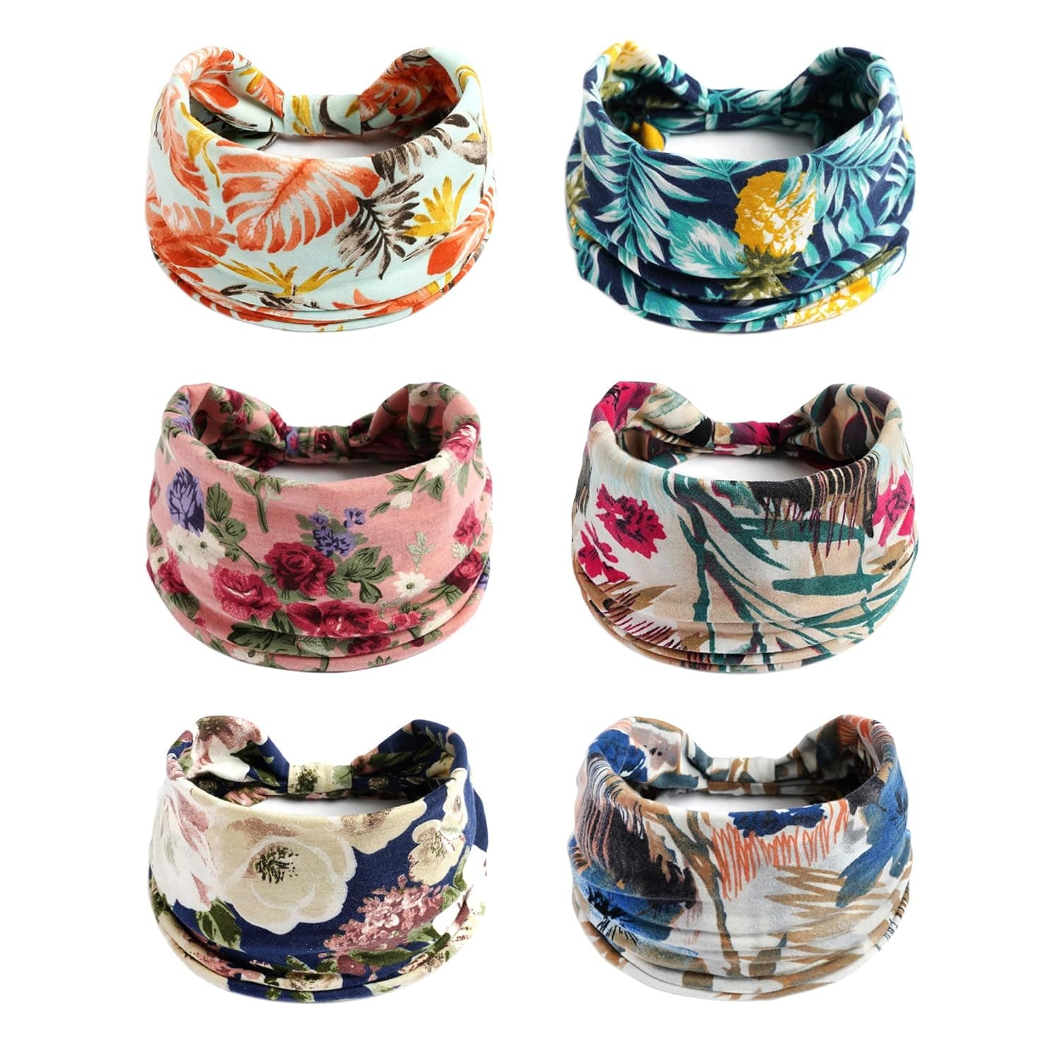 Sea Team 6-Pack Women's Wide Knotted Sport Headbands, Non Slip Elastic Cotton Yoga Hairbands, Head Wraps for Running, Hiking, Cycling, Workout