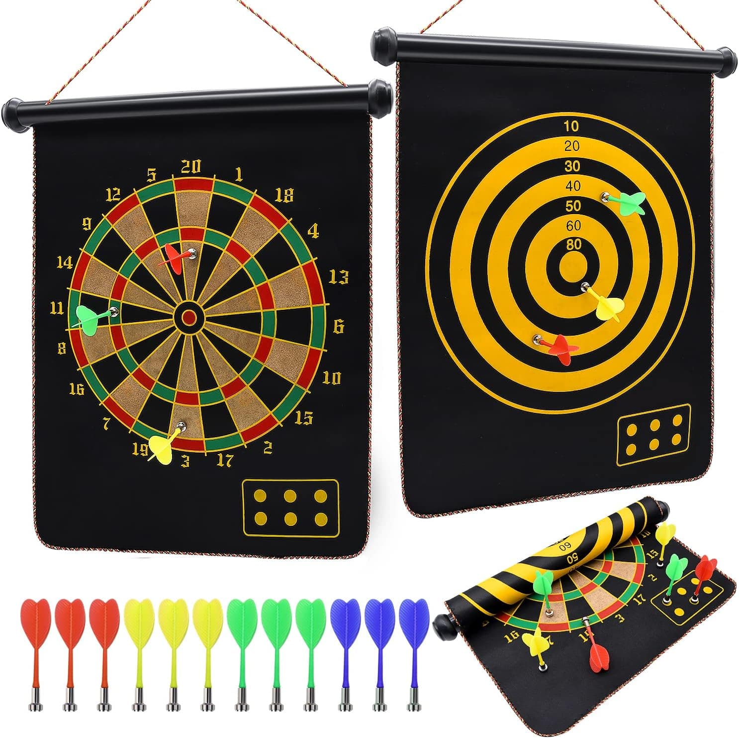 Magnetic Dart Board for Kids, 1/2 Sets Dart Board Game with Magnetic Darts, Double-Sided Safe Dart Game Set, Indoor Outdoor Rollup Kids Dart Board Set, Magnet Dart Board Game for Kids and Adults