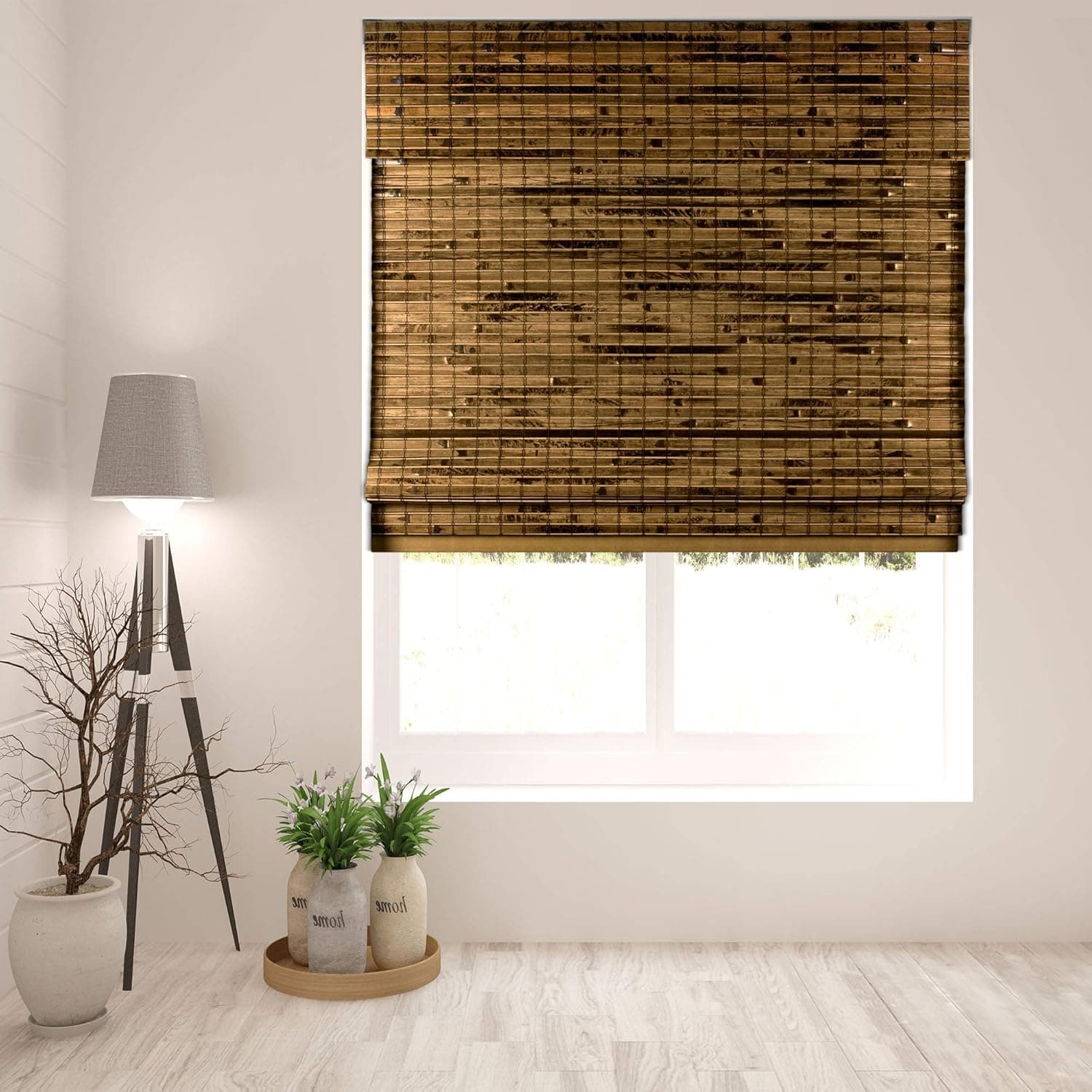 Arlo Blinds Cordless Java Deep Bamboo Roman Shades Light Filtering Window Blinds - Size: 26" W x 60" H