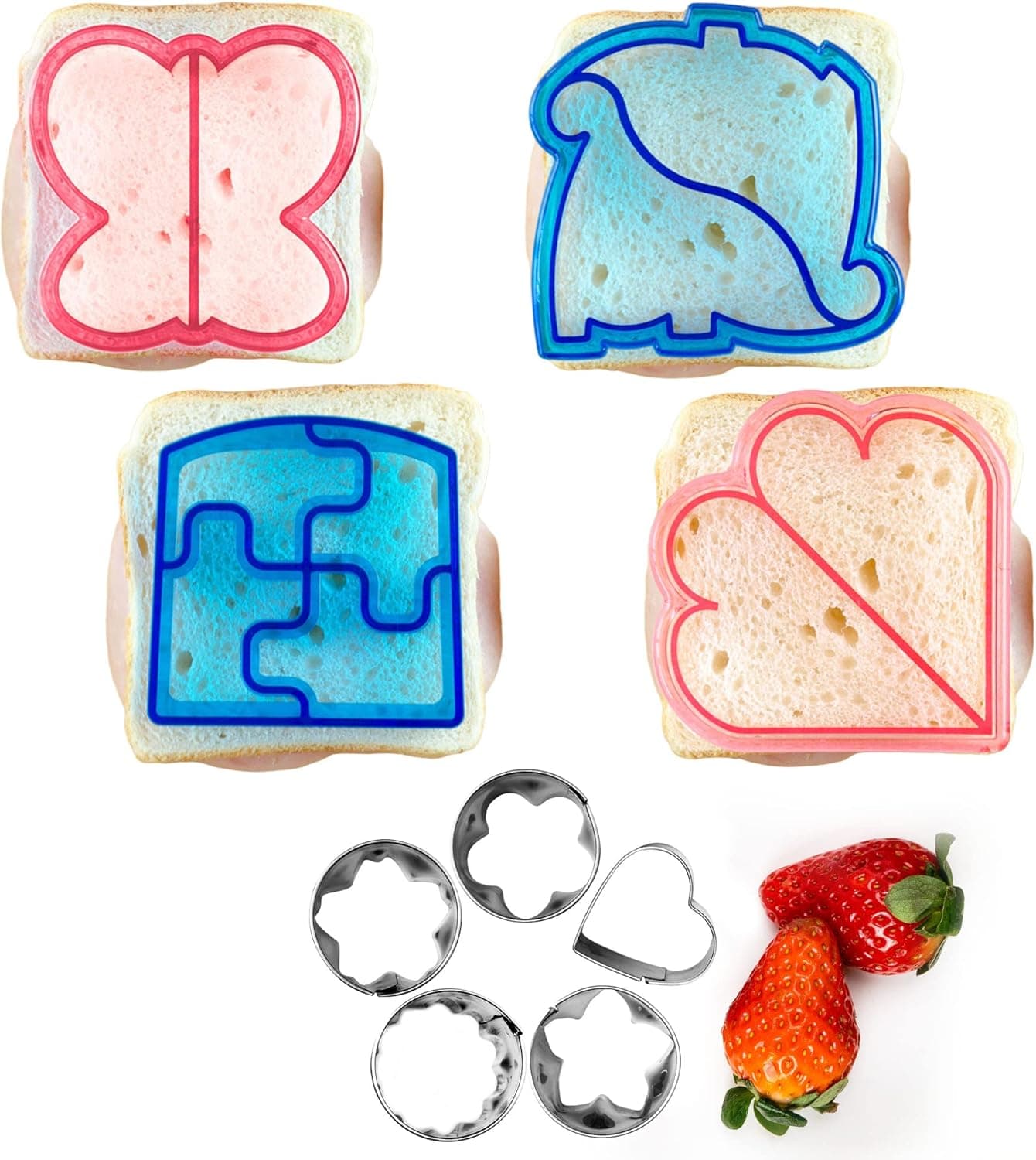 StarPack Set - 4pcs Sandwich Cutter for Kids & 5 pcs Vegetable Cutter Shapes Set - Shape & Size Variety of Fruit Shape Cutters & Food Cutters for Kids Lunch - Bread Cutter & Cookie Cutters for Kids