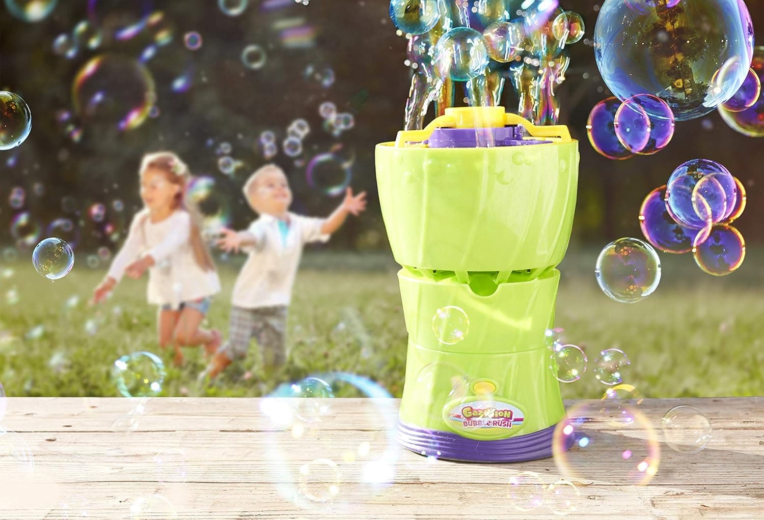 Gazillion Bubble Rush Bubble Blower Machine Bubbles for Kids, Purple/Green