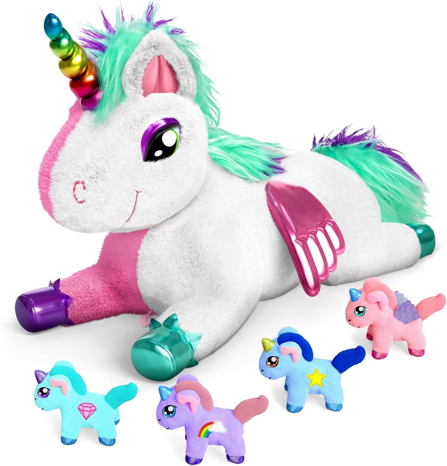 MindSprout Unicorn Mommy Stuffed with 4 Babies Inside her Tummy, for Girls 3 4 5 6 7 8 Years Old, Unicorn Toys for Girls Age 4-5, Best Birthday Gifts, Stuffed Animals Toy Age 6-8