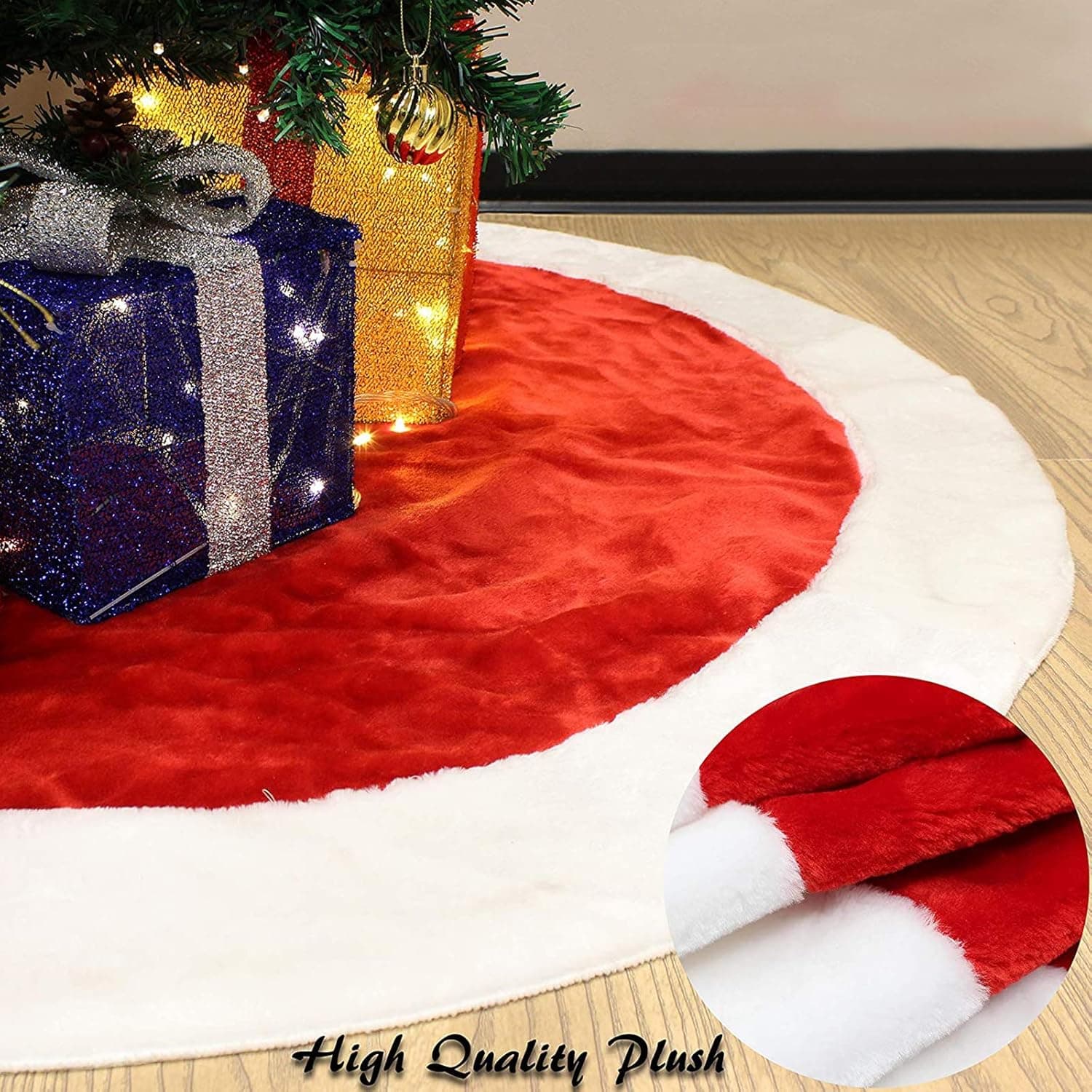 JOYIN 48” Christmas Tree Skirt Velvet Plush Large Round Tree Skirt for Christmas Holiday Party Decoration